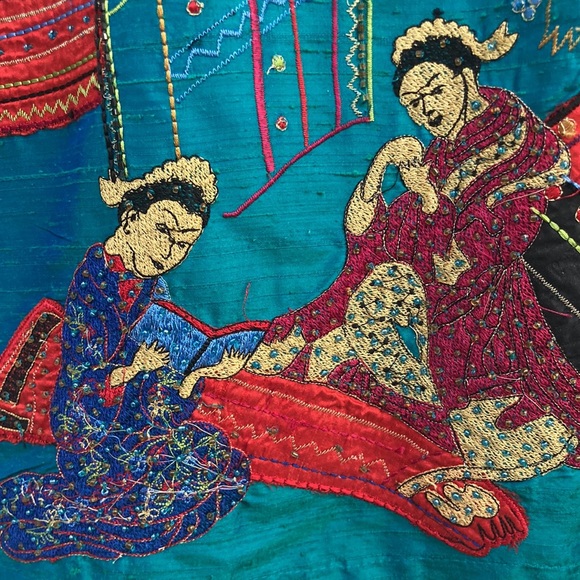 Chico’s Asian Deep Teal Embroidered Silk Tunic sz2 - Picture 2 of 13